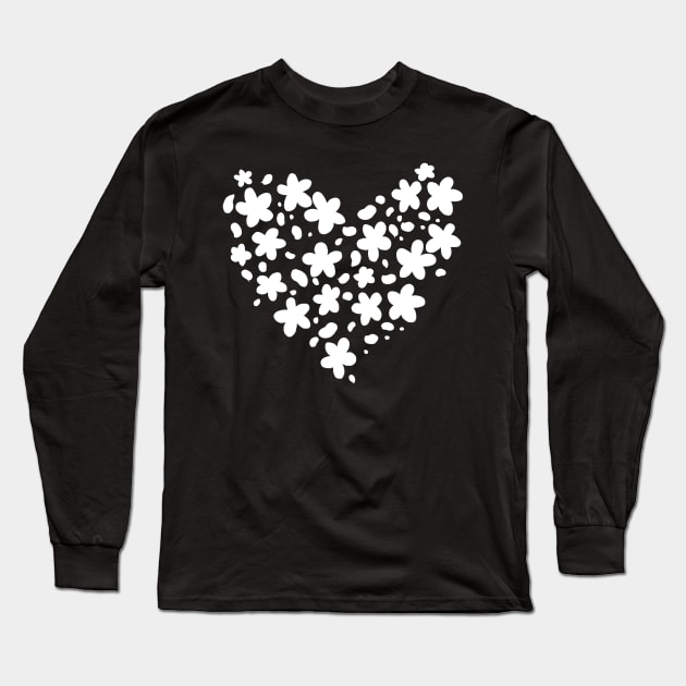 Cute white flower silhouette heart shaped Long Sleeve T-Shirt by LG